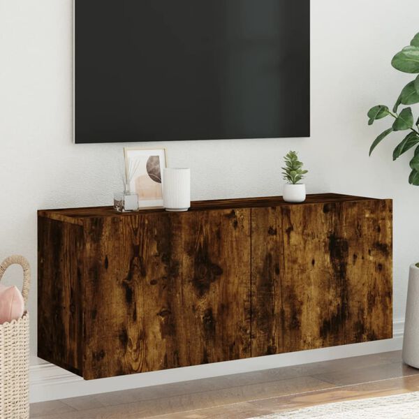 vidaXL Meuble TV mural ch&ecirc;ne fum&eacute; 100x30x41 cm