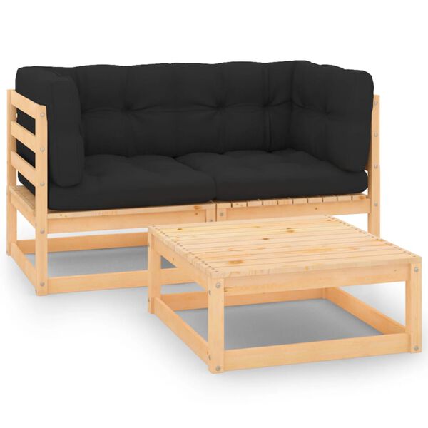 vidaXL Salon de jardin 3 pcs avec coussins Bois de pin massif