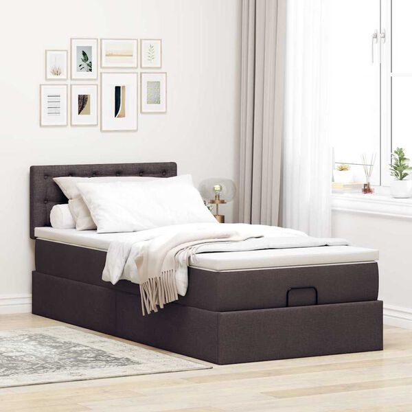 vidaXL Cadre de lit ottoman avec matelas marron fonc&eacute; 90x190 cm tissu