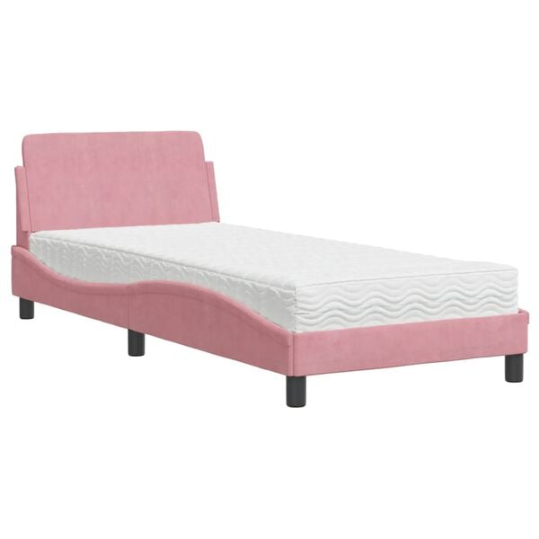 vidaXL Lit avec matelas Dover rose 90x200 cm velours