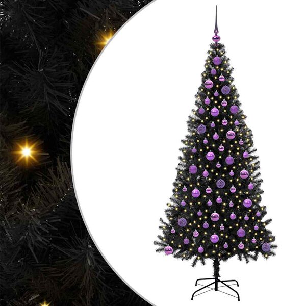 vidaXL Sapin de No&euml;l avec 300 LED avec support Noir 180 cm PVC
