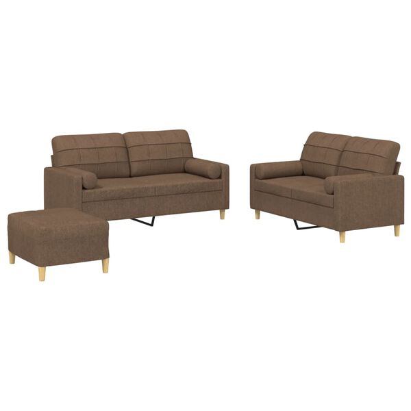 vidaXL Ensemble de canap&eacute;s 3 pcs avec coussins marron tissu
