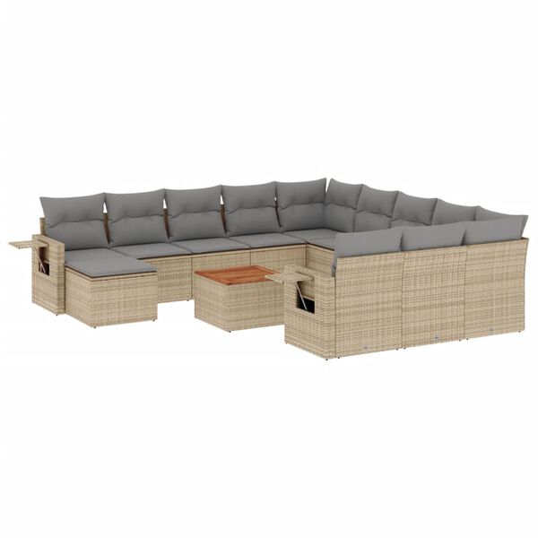 vidaXL Salon de jardin avec coussins 13 pcs beige r&eacute;sine tress&eacute;e