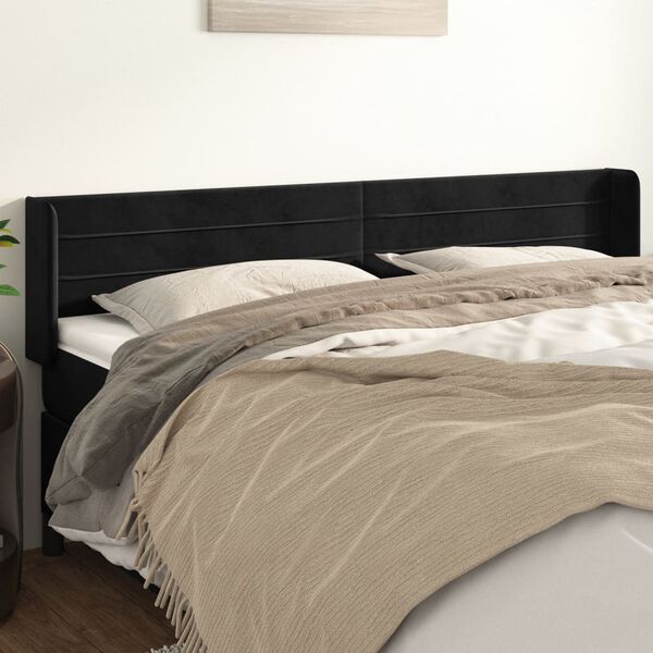 vidaXL T&ecirc;te de lit avec oreilles Noir 203x16x78/88 cm Velours