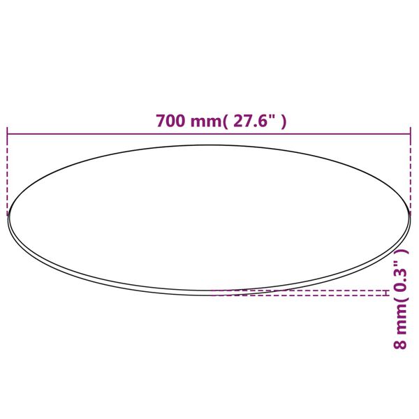 vidaXL Dessus de table rond Verre trempé 700 mm