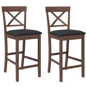 vidaXL Tabourets de bar avec coussins (lot de 2) en bois massif marron et caoutchouc