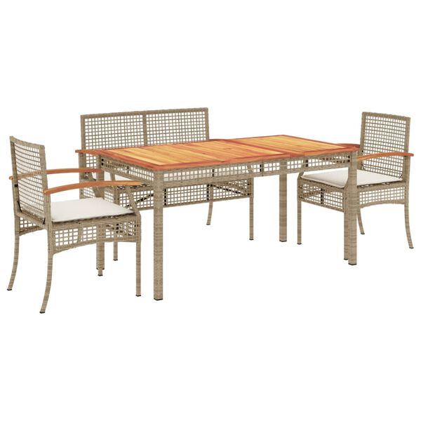 vidaXL Ensemble &agrave; manger de jardin coussins 4 pcs beige r&eacute;sine tress&eacute;e