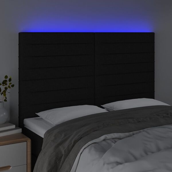 vidaXL T&ecirc;te de lit &agrave; LED Noir 144x5x118/128 cm Tissu
