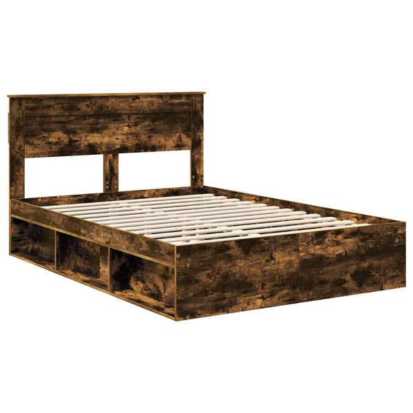 vidaXL Cadre de lit Ch&ecirc;ne fum&eacute; 140 x 190 cm Bois de pin massif