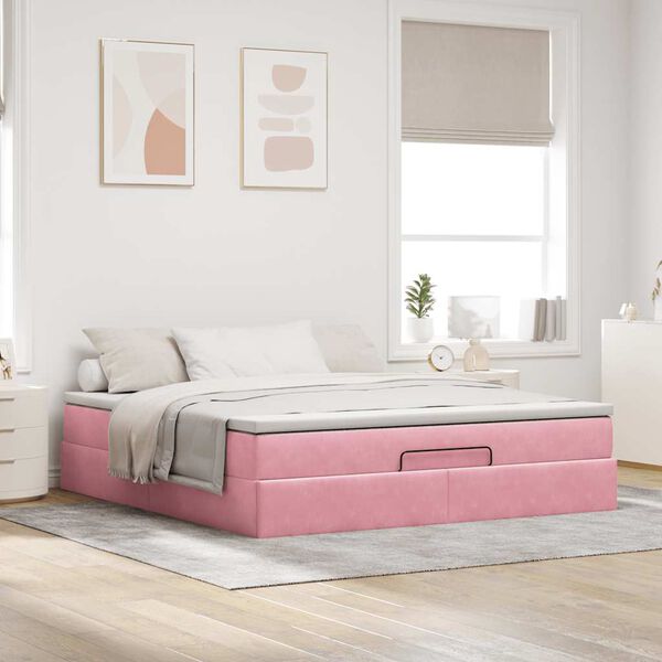 VidaXL Cadre de lit ottoman avec matelas rose 160x200 cm velours