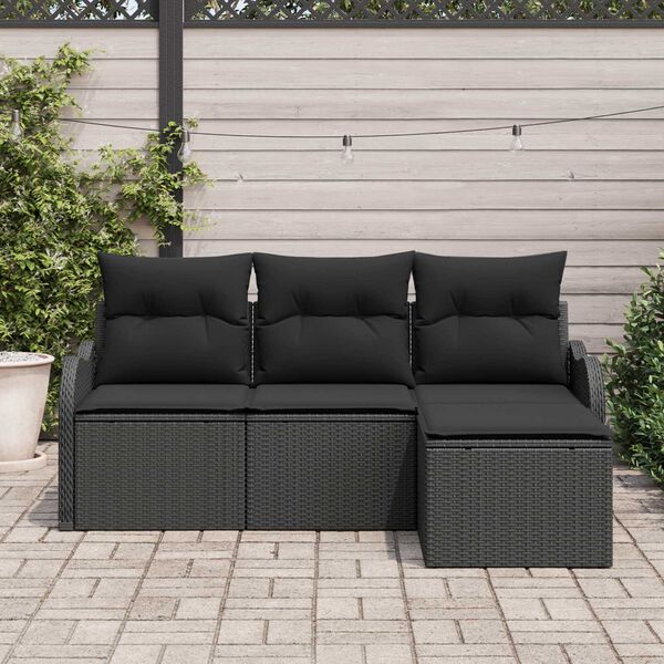 vidaXL Ensemble de canapé de jardin avec stockage 4 pcs Noir polyrotin