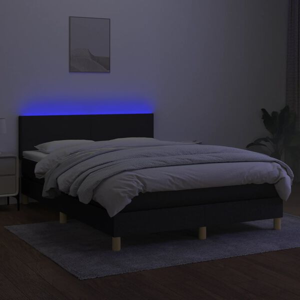 vidaXL Sommier &agrave; lattes de lit avec matelas LED Noir 140x200 cm Tissu