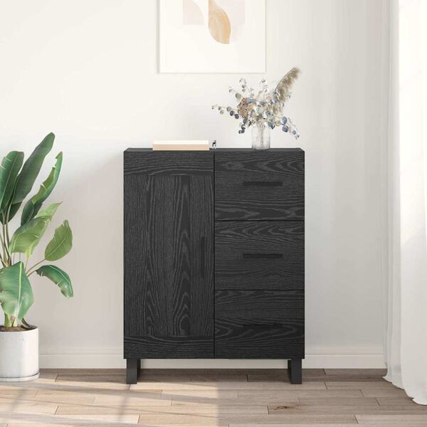vidaXL Buffet Ch&ecirc;ne noir 69,5 x 34 x 90 cm Bois d'ing&eacute;nierie et fer