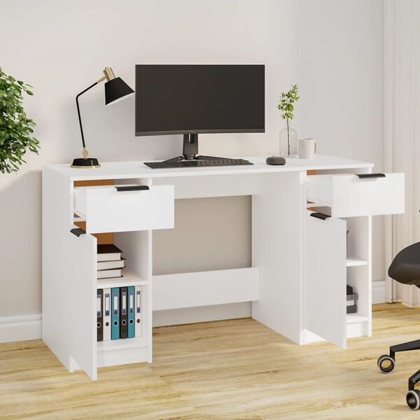 vidaXL Bureau avec armoire lat&eacute;rale Blanc Bois d'ing&eacute;nierie