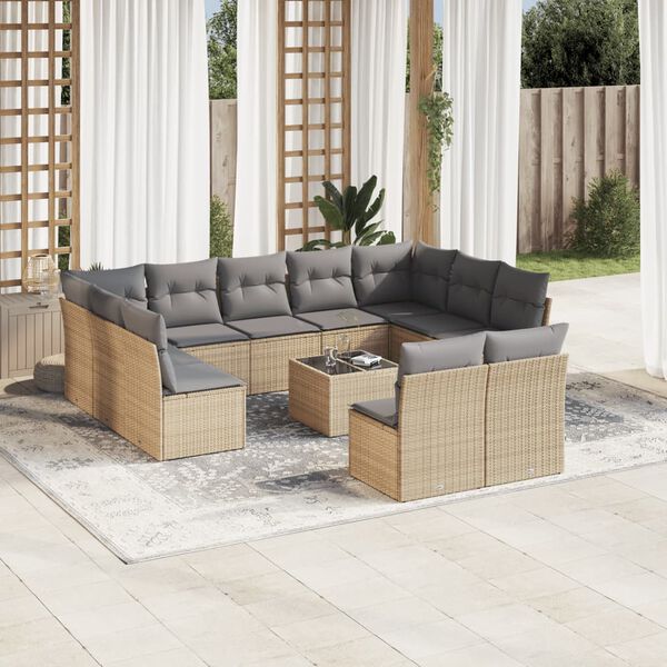 vidaXL Salon de jardin avec coussins 12 pcs beige r&eacute;sine tress&eacute;e