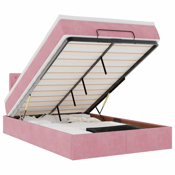 vidaXL Cadre de lit ottoman avec matelas rose 120x200 cm velours