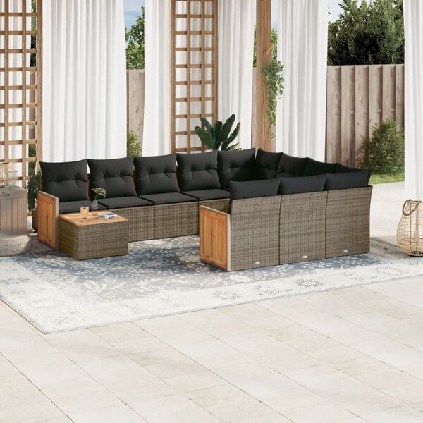 vidaXL Salon de jardin 11 pcs avec coussins gris résine tressée