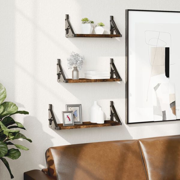 vidaXL Ensemble d'étagères murales 3 pcs chêne fumé bois d'ingénierie