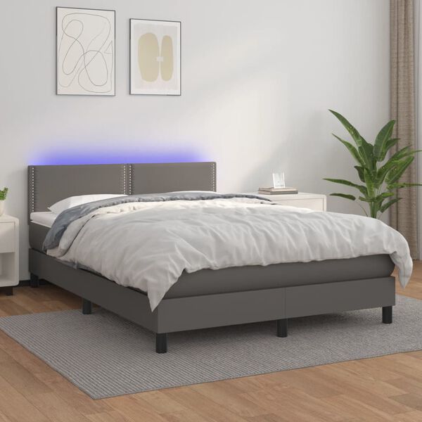 vidaXL Sommier &agrave; lattes de lit avec matelas et LED Gris 140x200 cm