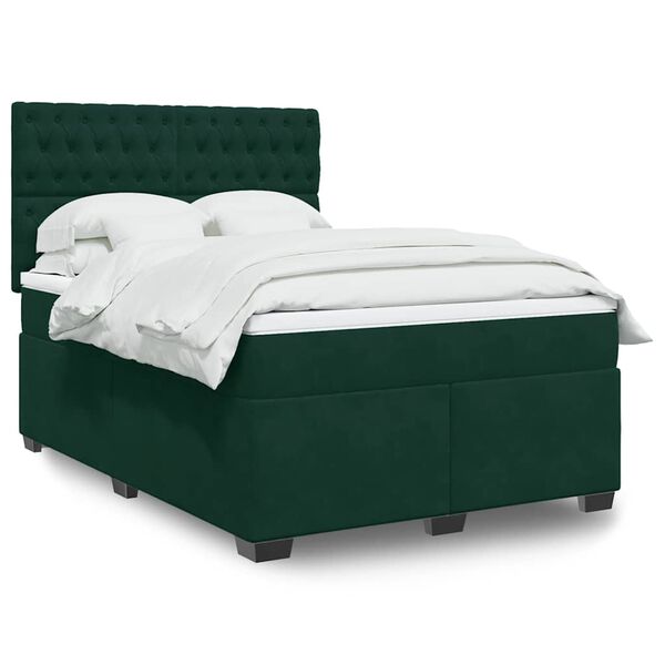 vidaXL Sommier &agrave; lattes de lit et matelas Vert fonc&eacute; 140x190cm Velours