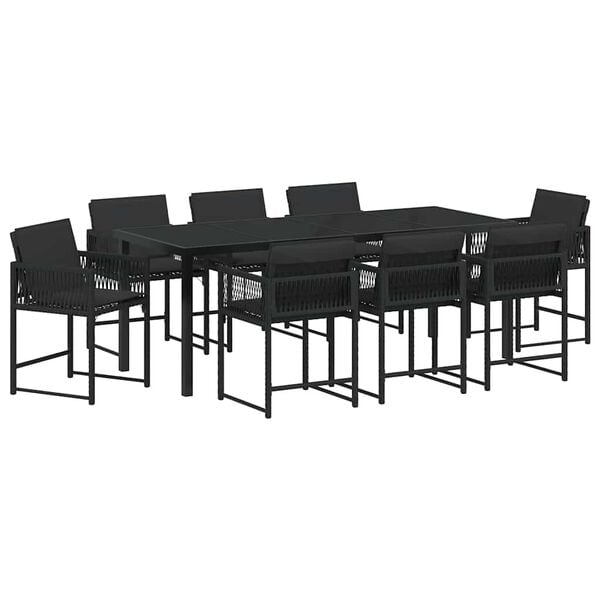 vidaXL Ensemble de salle &agrave; manger pour jardin 9 pcs Noir polyrotin