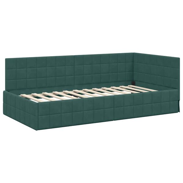 vidaXL Cadre de lit d'angle Vert foncé 90 x 190 cm Velours