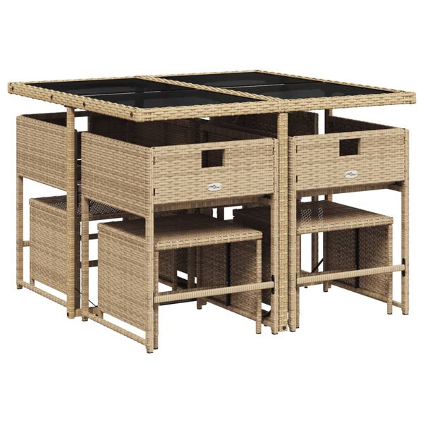 vidaXL Ensemble &agrave; manger de jardin et coussins 9 pcs m&eacute;lange beige