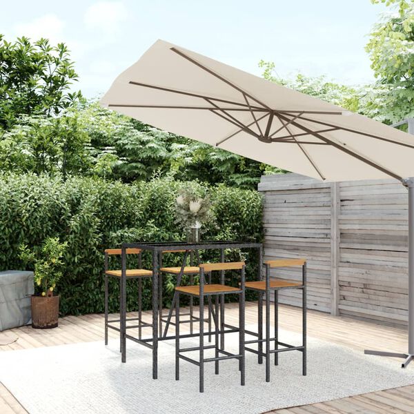 vidaXL Ensemble de bar jardin 5 pcs noir poly rotin/bois massif acacia
