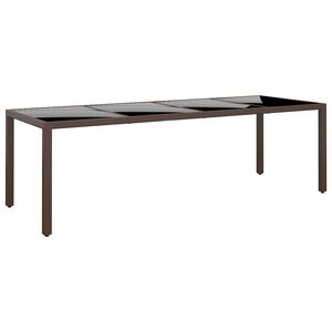 vidaXL Table de jardin avec dessus en verre marron r&eacute;sine tress&eacute;e
