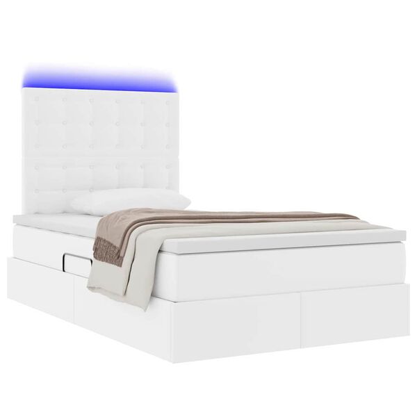 vidaXL Lit avec rangement et LED avec matelas Blanc pur 120 x 200 cm