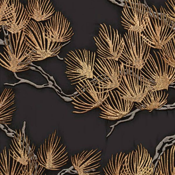 DUTCH WALLCOVERINGS Papier peint Motif avec pins Noir et doré