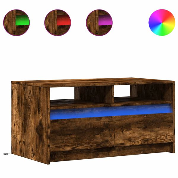 vidaXL Table basse avec lumi&egrave;res LED ch&ecirc;ne fum&eacute; ois d'ing&eacute;nierie