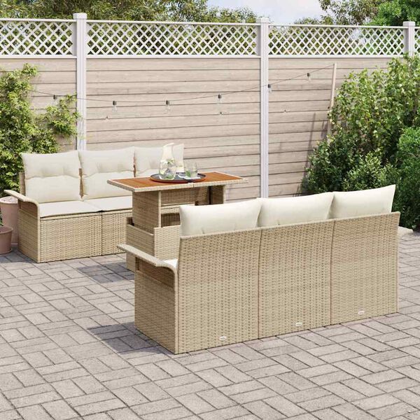 vidaXL Ensemble de canap&eacute; de jardin 7 pcs Beige Poly rotin