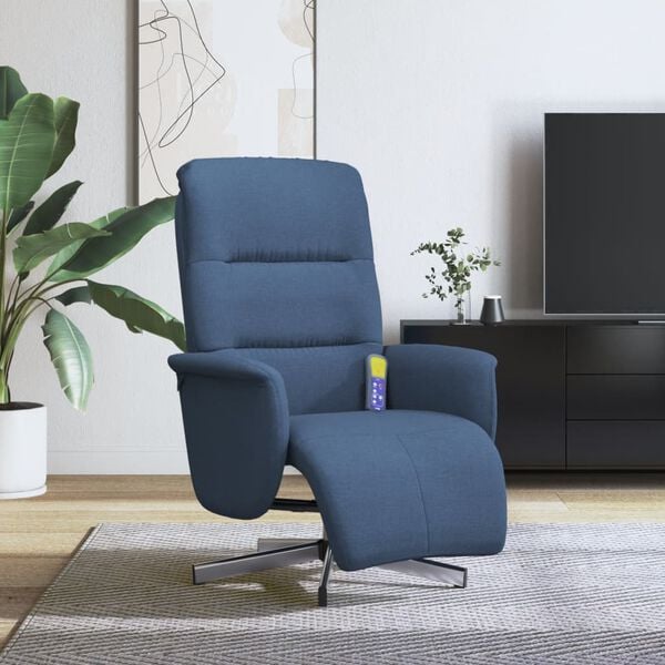 vidaXL Fauteuil inclinable de massage avec repose-pieds bleu tissu
