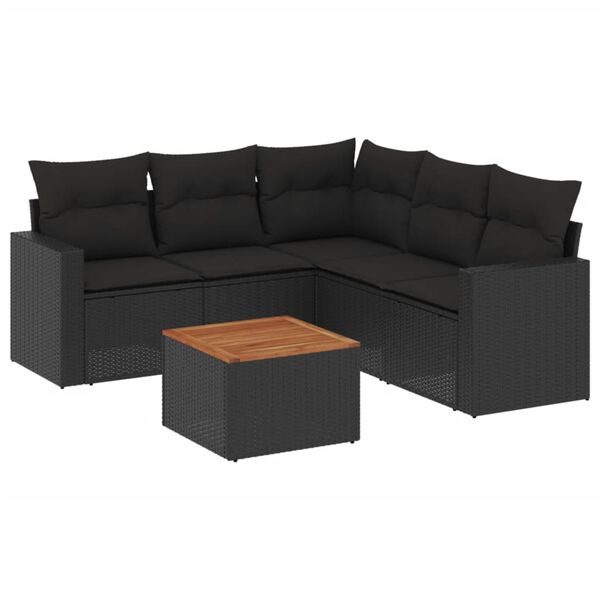vidaXL Salon de jardin 6 pcs avec coussins noir r&eacute;sine tress&eacute;e