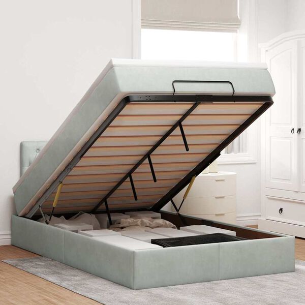 vidaXL Cadre de lit ottoman et matelas gris clair 120x200 cm velours