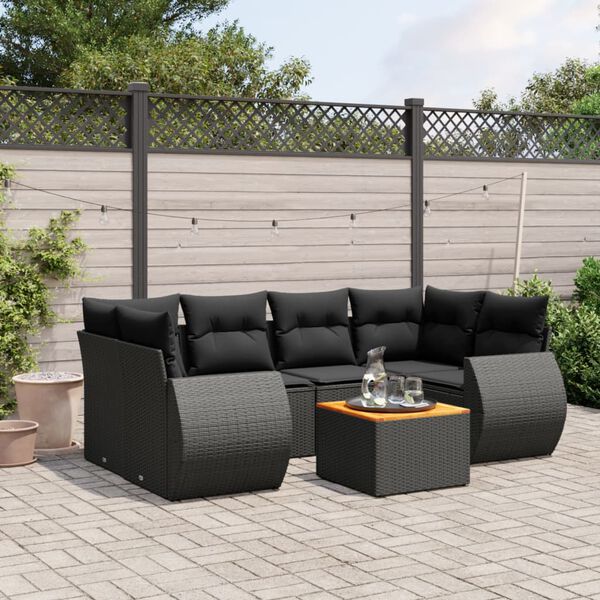 vidaXL Salon de jardin 7 pcs avec coussins noir r&eacute;sine tress&eacute;e