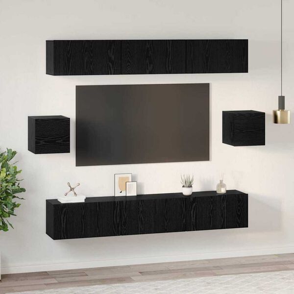 vidaXL Ensemble meuble TV 8 pcs Ch&ecirc;ne noir Bois d'ing&eacute;nierie