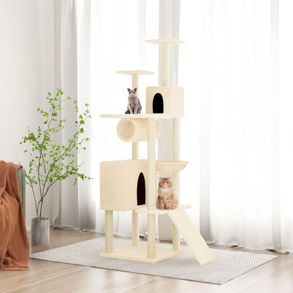 vidaXL Arbre &agrave; chat avec griffoirs en sisal Cr&egrave;me 168 cm