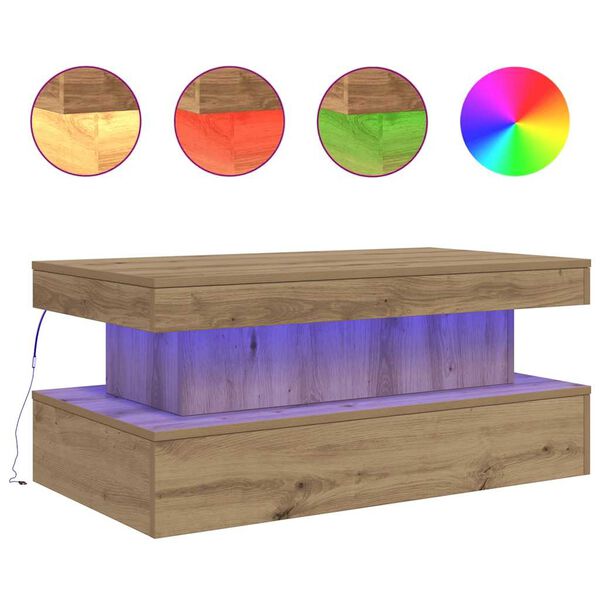vidaXL Table basse avec lumi&egrave;res LED ch&ecirc;ne artisanal 90x50x40 cm