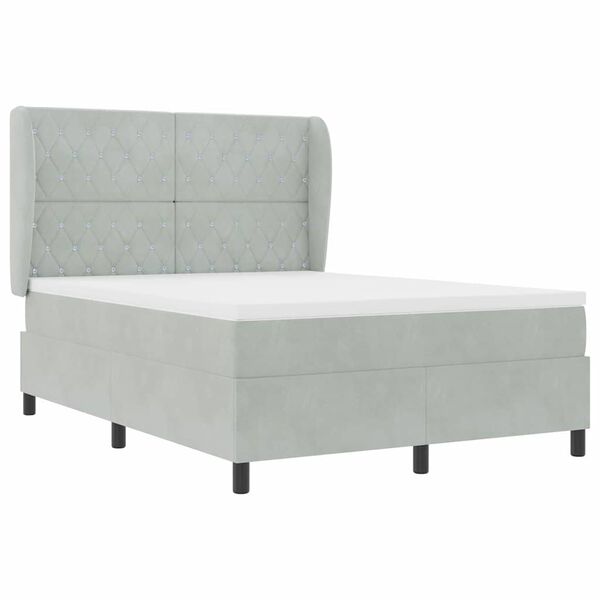 vidaXL Lit &agrave; ressorts avec matelas Gris clair 190 x 140 cm Polyester