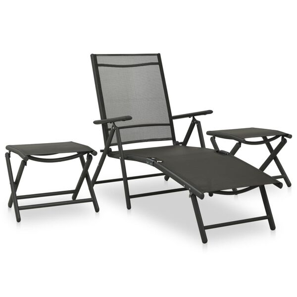 vidaXL Salon de jardin 3 pcs textilène et aluminium noir