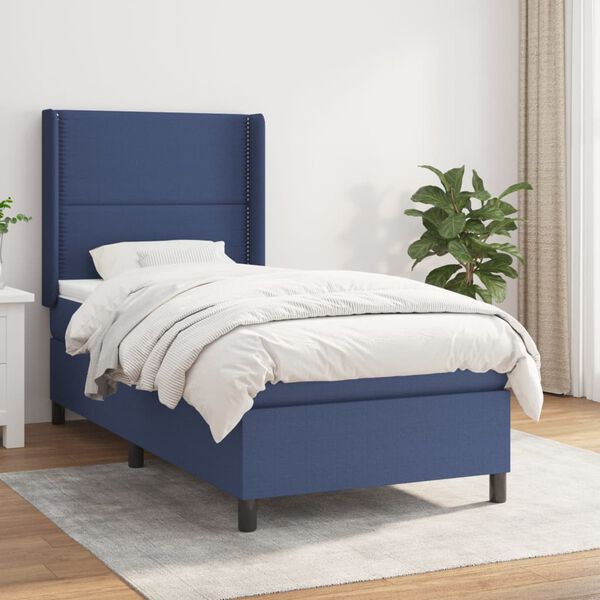 vidaXL Sommier &agrave; lattes de lit avec matelas Bleu 90x190 cm Tissu