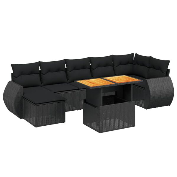 vidaXL Salon de jardin 8 pcs avec coussins noir r&eacute;sine tress&eacute;e