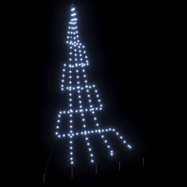 vidaXL Arbre de No&euml;l LED avec piquets au sol Blanc froid 306 cm M&eacute;tal