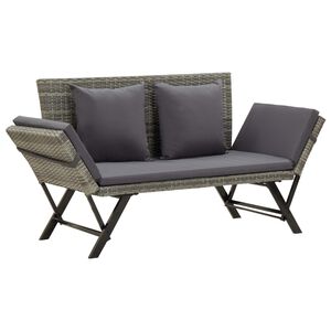 vidaXL Banc de jardin avec coussins 176 cm Gris R&eacute;sine tress&eacute;e
