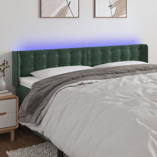 vidaXL T&ecirc;te de lit &agrave; LED Vert fonc&eacute; 203x16x78/88 cm Velours