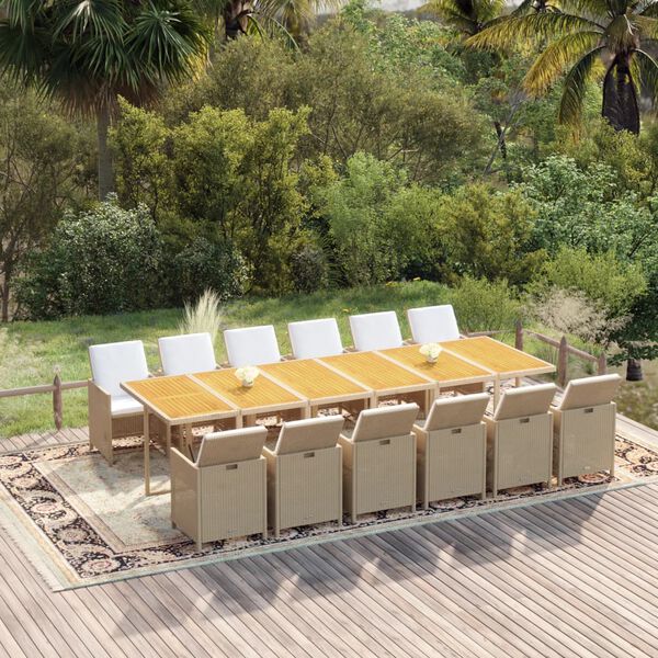 vidaXL Ensemble &agrave; manger de jardin coussins 13pcs R&eacute;sine tress&eacute;e Beige