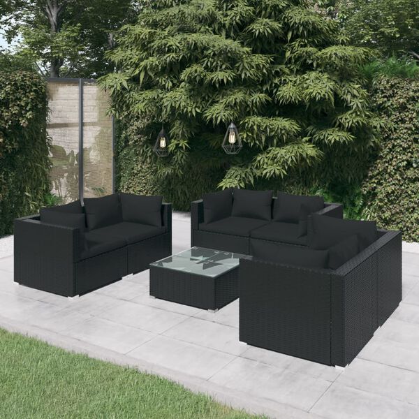 vidaXL Salon de jardin 7 pcs avec coussins Résine tressée Noir