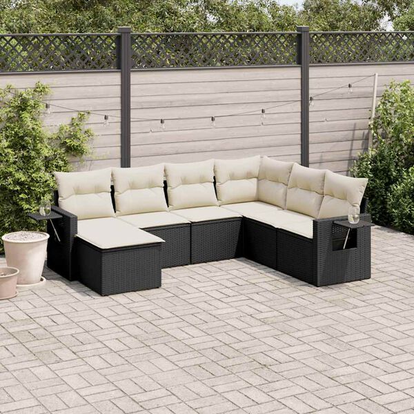 vidaXL Salon de jardin 7 pcs avec coussins noir r&eacute;sine tress&eacute;e